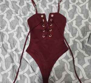 Burgundy Lace-Up Bodysuit